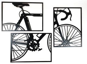 Veselá Stena Drevená nástenná trojdielna dekorácia Bicykel čierny