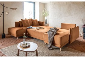 Menčestrová rozkladacia rohová pohovka v tehlovej farbe (ľavý roh/do "U") Lazy Lukka – Miuform