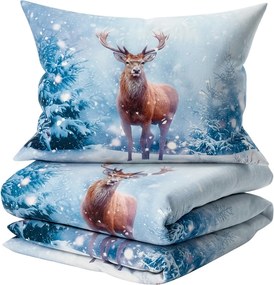 3D Bavlnené obliečky SNOWY DEER modré + obliečka na vankúšik 40x50 cm zdarma Rozmer obliečky: 70 x 90 cm | 140 x 200 cm