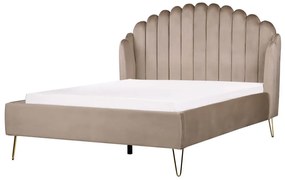 Zamatová posteľ 140 x 200 cm sivobéžová AMBILLOU Beliani