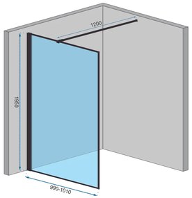 Sprchová zástena BLER 100 cm s policou a vešiakom na uteráky - čierna matná - číre sklo