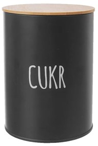 Dóza na potraviny, plechová, čierna, s bambusovým vekom, 1,3l, CUKOR