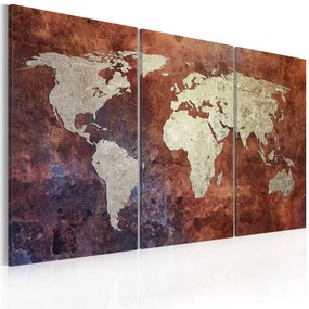 Artgeist Obraz - Rusty map of the World - triptych Veľkosť: 120x80, Verzia: Na talianskom plátne