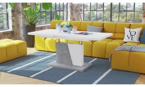 Rozkladací konferenčný/jedálenský stôl so zvíhacou doskou NINO biela/šedá betón