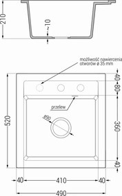 Mexen Vito - drez granitový 52,0x49,0cm, 1-komorový, šedá, 6503521000-71