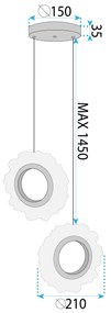 Toolight Toolight, LED závesné osvetlenie 2x21cm, 10W, 3000K, LHJ103-2CP, ružové zlato, OSW-60048