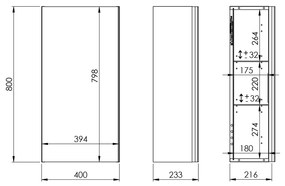 Elita Look, závesná bočná skrinka 40x21,6x80 cm 1D, biela lesklá, ELT-166998