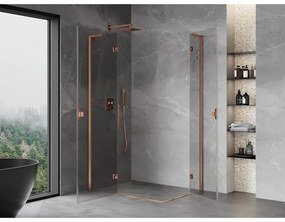 Mexen Mist-H L Duo, 2-krídlový sprchový kút 110 x 80 cm, číre sklo, medený matný profil, 8A5L-110L-080P-65-00