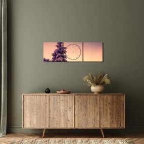 Obraz zasneženého stromu na lúke (s hodinami) (90x30 cm)