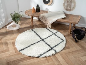 My Flair, Kusový koberec My Shaggy Raute creme kruh, 150x150 (priemer) kruh, čiernobiela, chodba / predsieň