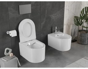 Mexen Sofia, závesná WC misa 490x360x355 mm, Rimless Tornádo + toaletné WC sedadlo z duroplastu, biela lesklá, 30540500