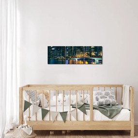 Obraz nočného Singapuru (s hodinami) (90x30 cm)