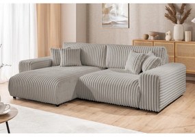 Svetlosivá menčestrová rozkladacia/s úložným priestorom rohová pohovka (ľavý roh) Sarina – Ropez