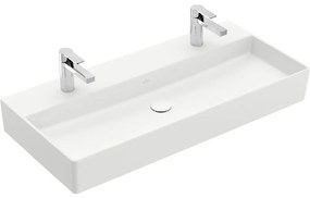 VILLEROY &amp; BOCH Memento 2.0 závesné umývadlo s dvomi otvormi, bez prepadu, 1000 x 470 mm, Stone White, s povrchom CeramicPlus, 4A22A1RW