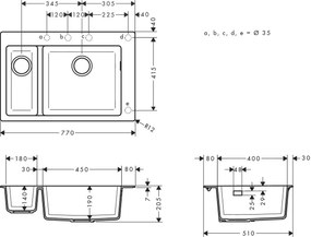 Hansgrohe S51, vstavaný drez 180/450, čierny grafit, HAN-43315170