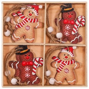 Sada vianočných drevených ozdôb GINGERBREAD, 12 ks