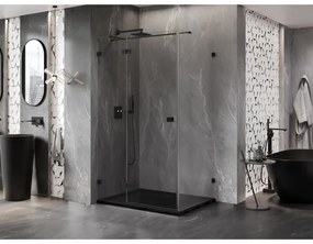 Mexen Lunar T, sklápací sprchový kút ľavý 120 x 110 cm, 8mm číre sklo, čierny profil, 834T-120-110-70-00-L