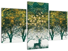 Obraz - Jelene v zelenom lese (90x60 cm)