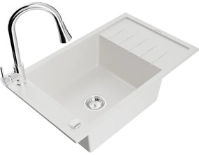 Mexen Elias, 1-komorový granitový drez 795x480x200 mm a drezová batéria Elia, biela, 6511-20-670101-00