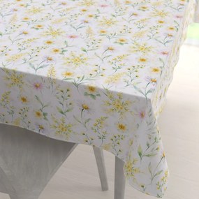 Biante Teflónový obdĺžnikový obrus TF-135 Maľované žlto-zelené lúčne kvietky na bielom 120x200 cm