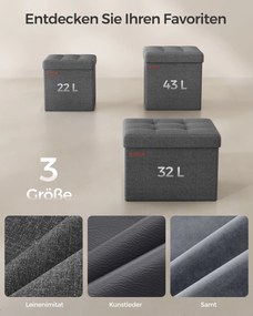 Taburetka, úložný sedací box, max. zaťaženie 130 kg, 30 x 30 cm, tmavosivá farba