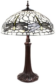 Biela stolná lampa Tiffany s vážkami Vie white - Ø 41*57 cm E27/max 2*40W