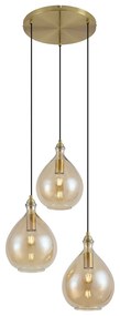 Inteligentná závesná lampa zlatá s jantárovým sklom, 3-svetelná, vrátane Wifi A60 - Traditional