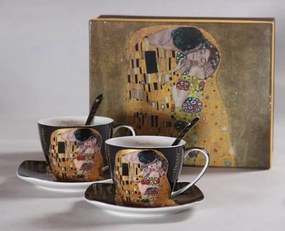 Šálka s podšálkou- set 2 ks ,Gustav Klimt  The Kiss, Queen Isabell,čierny 22406
