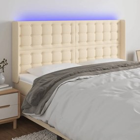 Čelo postele s LED krémové 203x16x118/128 cm látka 3124509