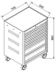 Pojazdný dielenský vozík na náradie GD, 6 zásuviek, 705 x 545 x 960 mm, antracit / červená