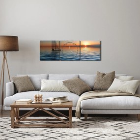 Obraz - Plachetnica na mori (s hodinami) (90x30 cm)