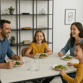 Rozkladací stôl ROCCO 160–240 cm Biely mramor / Čierna