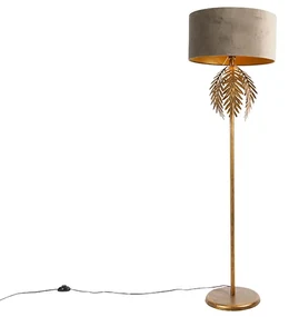 Vintage stojaca lampa zlatá 145 cm s hnedým zamatovým tienidlom 50 cm - Botanica