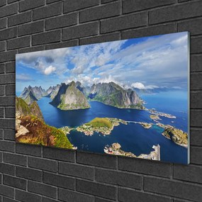 Skleneny obraz Hory more záliv krajina 125x50 cm