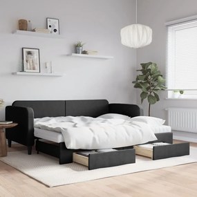 Rozkladacia denná posteľ so zásuvkami čierna 90x190 cm látka 3196882