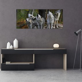 Obraz - Vlci na skale (120x50 cm)
