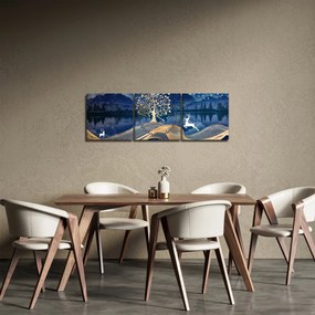 Obraz jeleňov pri splne (s hodinami) (90x30 cm)