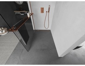 Mexen Kioto+ L, sprchová zástena Walk-In s poličkou a vešiakom 65 x 200 cm, 8mm číre sklo, ružové zlato profil, 800-065-123-60-00