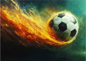 Sklenený obraz - Futbalová lopta v lete (70x50 cm)