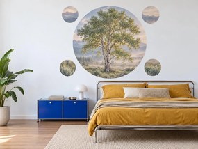 Bielokorý strom pod horami horské textilné nálepky na stenu do spálne hárok 46 x 46 cm