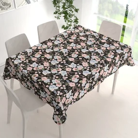Biante Bavlnený obdĺžnikový obrus Sandra SA-449 Modro-ružové kvety na čiernom 50x100 cm