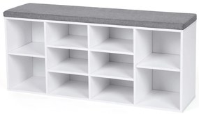 Vasagle Botník s čalúnenou lavicou GABI, 10 priehradiek, 104x30x48cm, biela/šedá