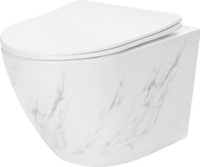 Závesná WC misa so SoftClose sedadlom REA CARLOS SLIM RIMLESS, prírodný mramor