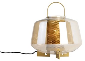 Stolná lampa v štýle Art Deco zlatá s jantárovým sklom 30 cm - Kevin