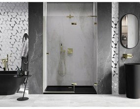 Mexen, Mexen Lunar L sklápacie pravé sprchové dvere 135 cm, transparentné, zlaté - 834L-135-000-50-00-P
