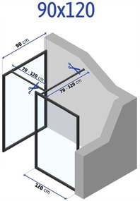 Rea - Bler sprchový kút 90x120cm, 8mm číre sklo, čierny profil, KOMPL-BLER090120