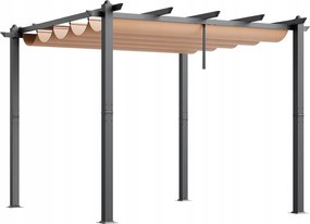 Záhradná pergola béžová 3.05 x 3.05 m, hliníková s markízou, rozkladacia terasa