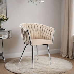 Jedálenská stolička COFTON zamatová, strieborná / béžová