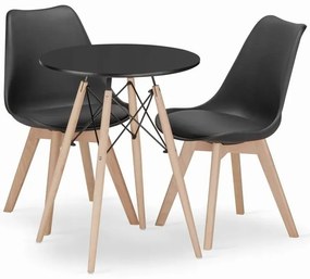 Jedálenská zostava TODI 60cm okrúhly stolový set čierny + 2 stoličky MARK čierne