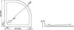 Polimat Štvrťkruhová akrylátová sprchová vanička Standard 80x80 (90x90) POLIMAT-Farba: Biela, POLIMAT-Rozmery: 90x90